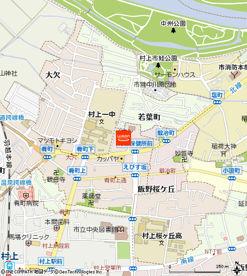イオン村上肴町店付近の地図